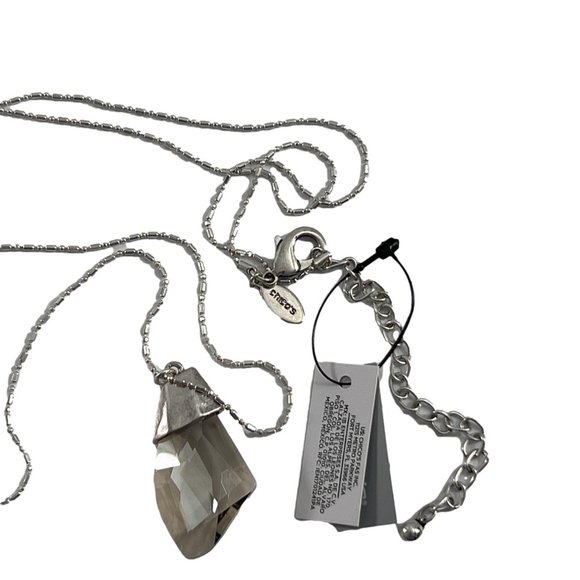 Chicos Necklace Long Strand Faceted Crystal Pendant Silver Tone 20" Adjustable - Picture 2 of 9